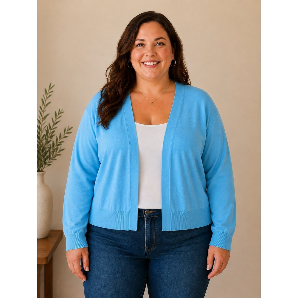 Talbots Cardigan Women 3X Blue Open Front Cotton Rayon Lightweight Plus Size‎
